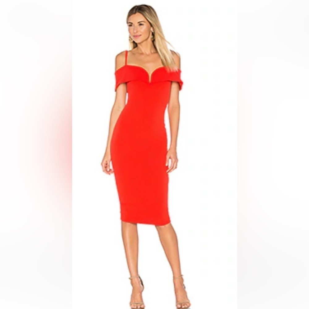 Nookie Red Off-Shoulder Bodycon Midi Dress